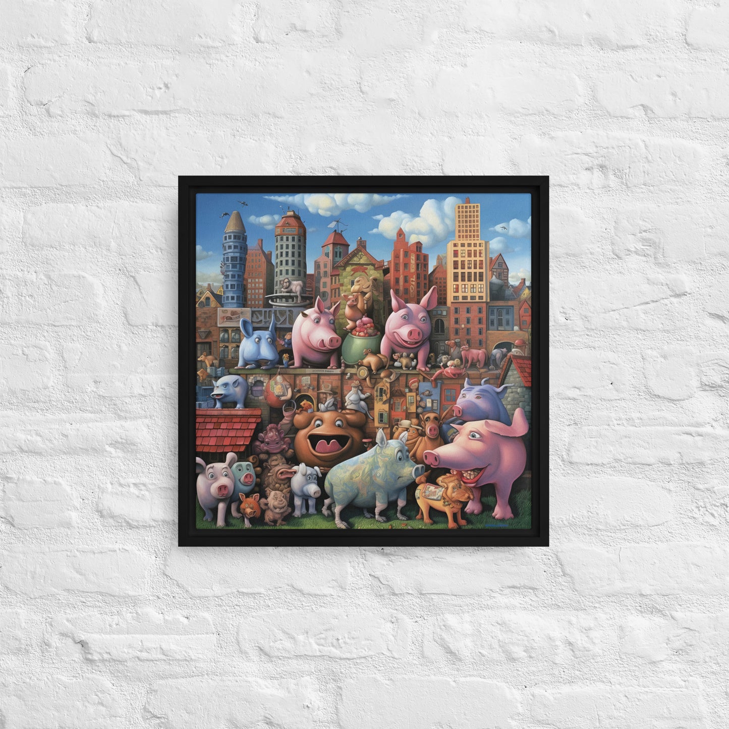 The "Pig City" - Friday Afternoon Framed canvas