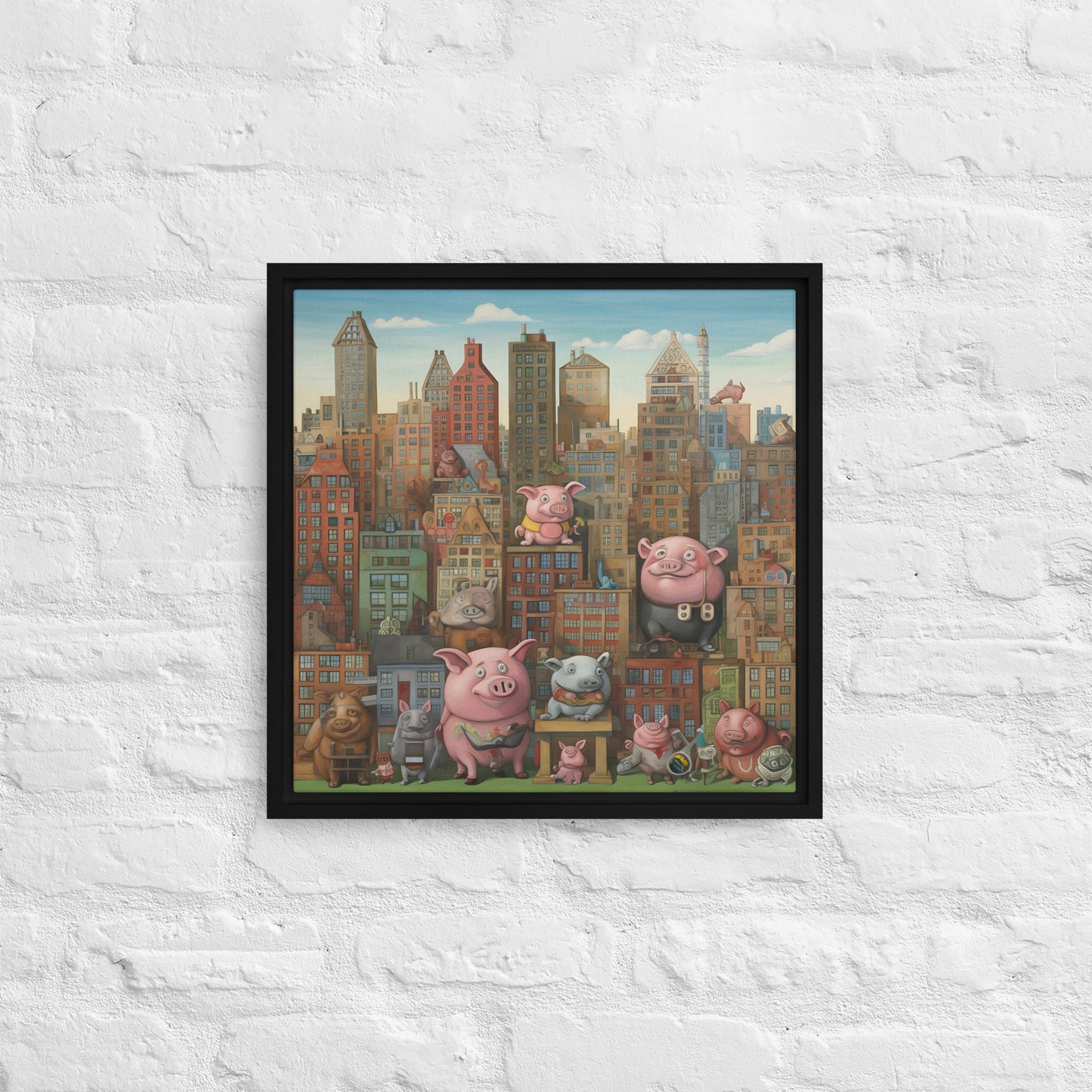 The "Pig City" - Old town Framed canvas