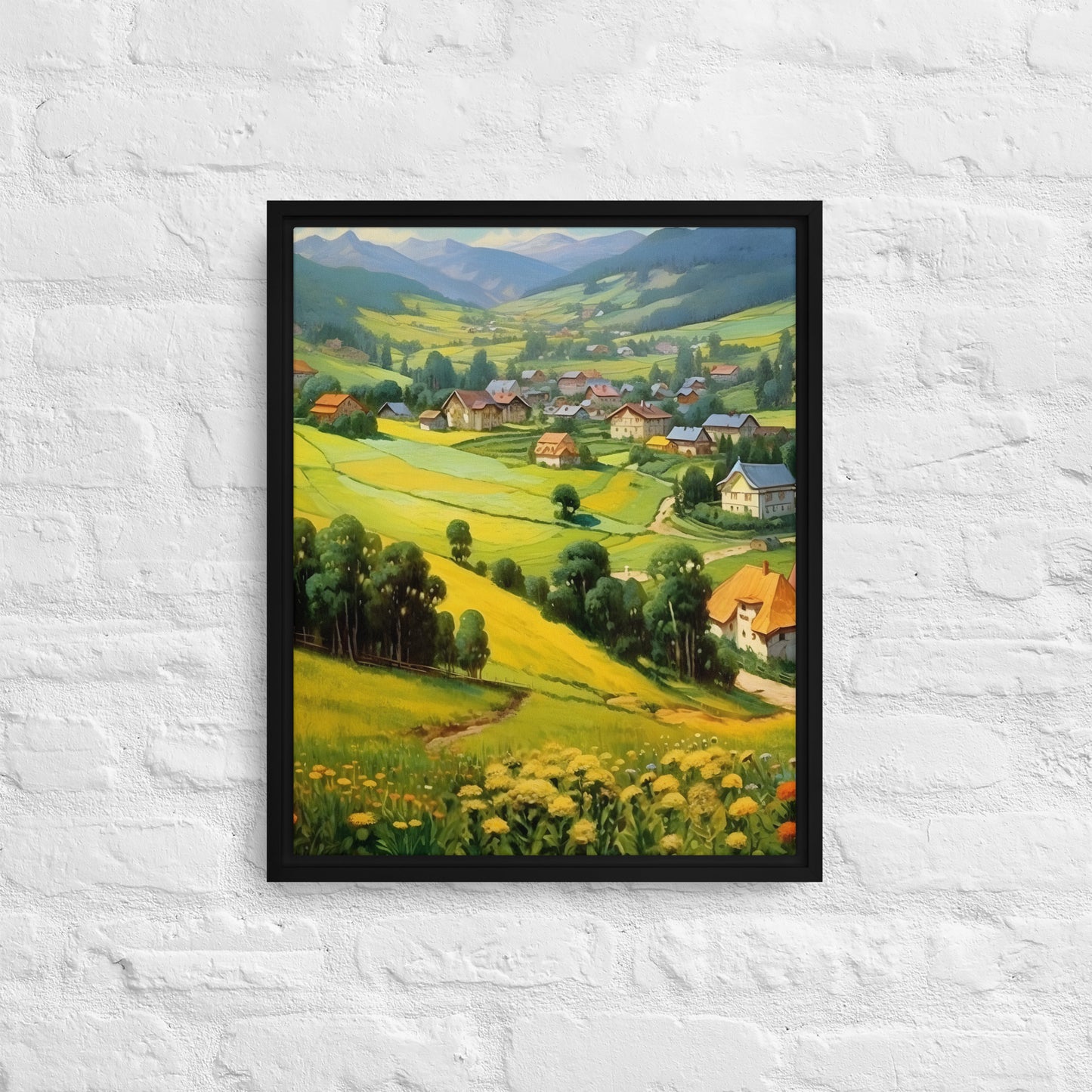 The Golden Village Framed canvas