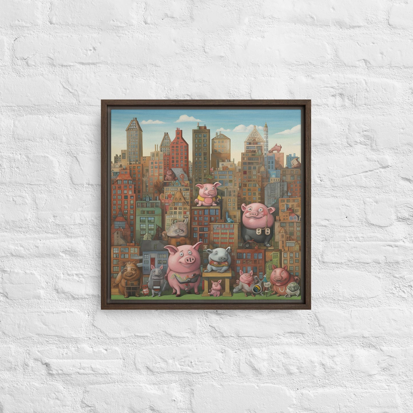 The "Pig City" - Old town Framed canvas