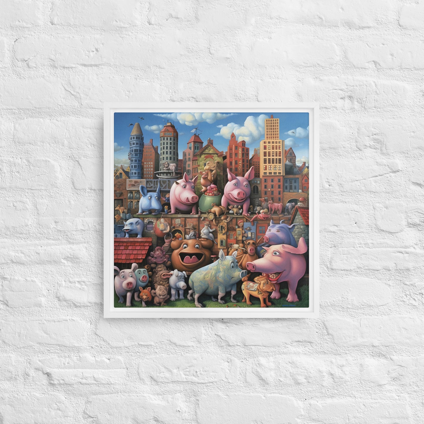 The "Pig City" - Friday Afternoon Framed canvas