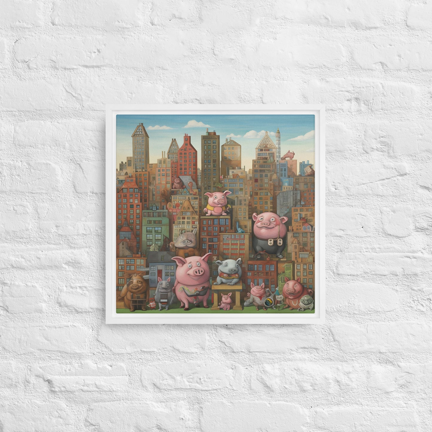 The "Pig City" - Old town Framed canvas